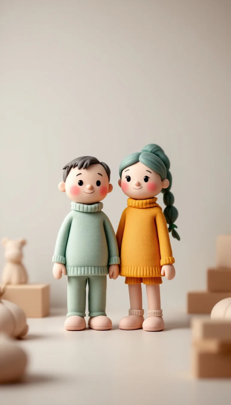 Two original clay toy characters standing side by side